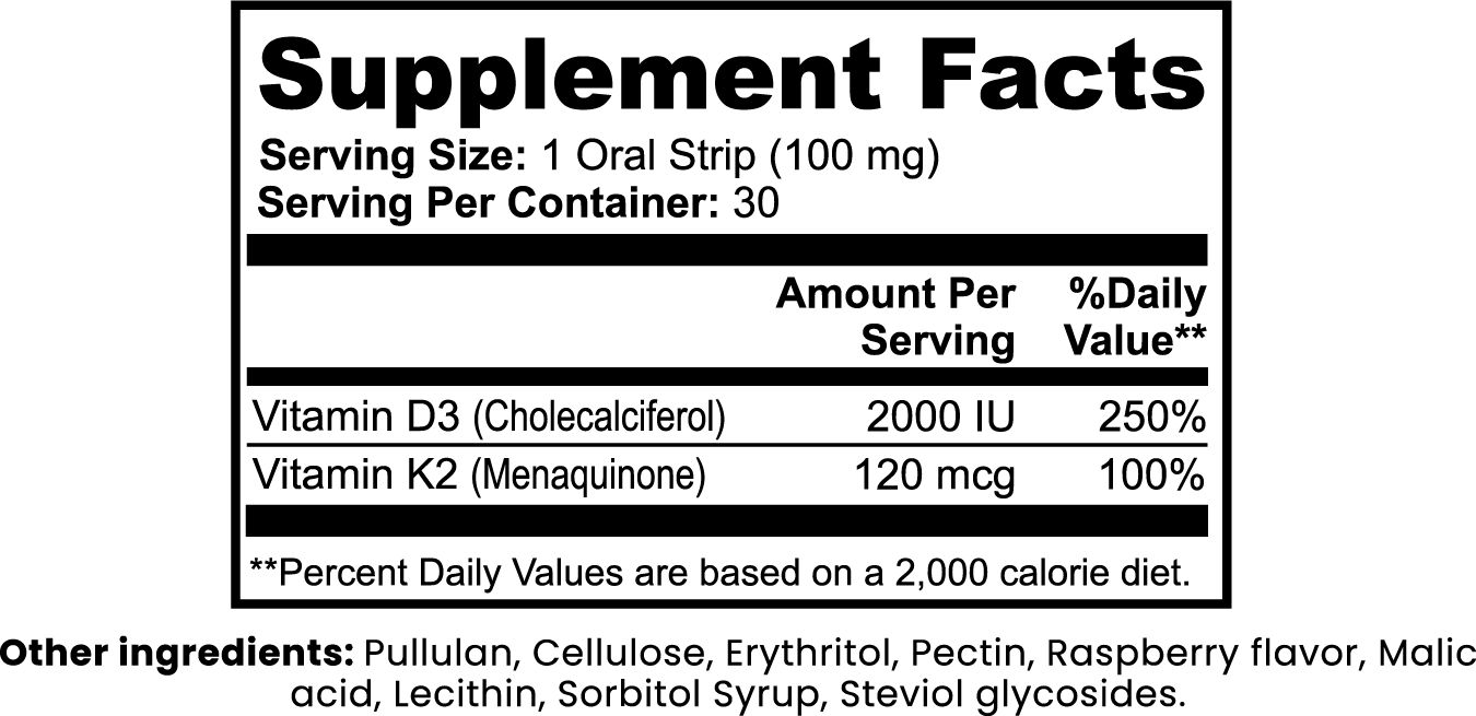 Vitamin D3 with K2 dissolvable strips